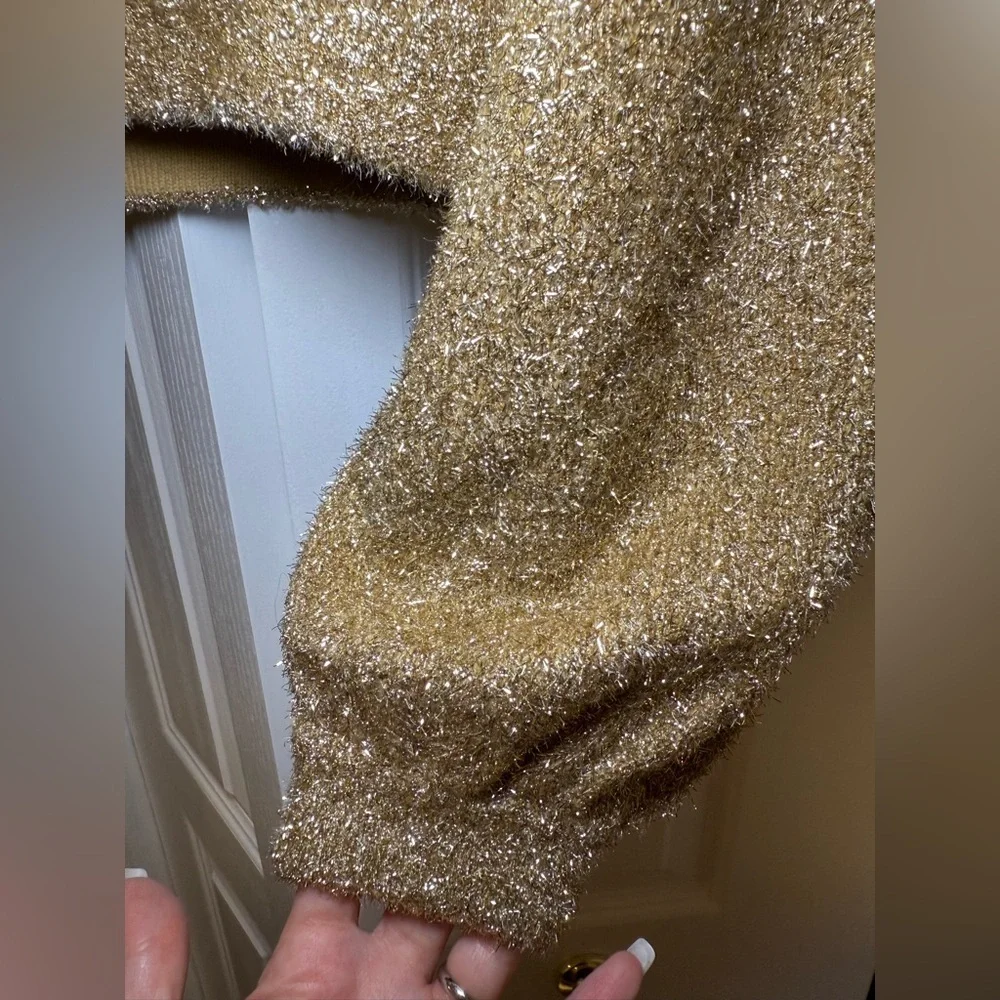 KEEPSAKE - The Label Metallic Gold Knit Puff Long Sleeve Women’s Top in Size M - Picture 5 of 7